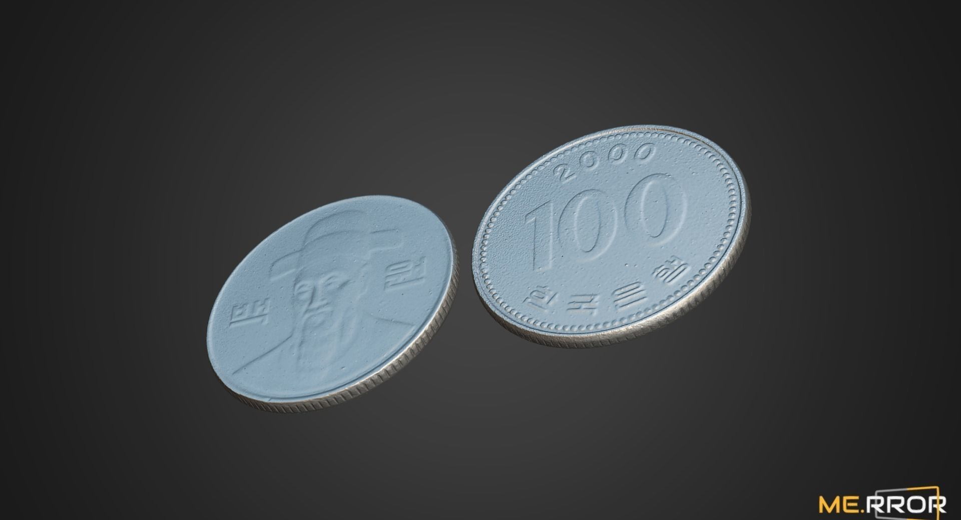 100 Won - Korean Coin Low-poly 3D model_11