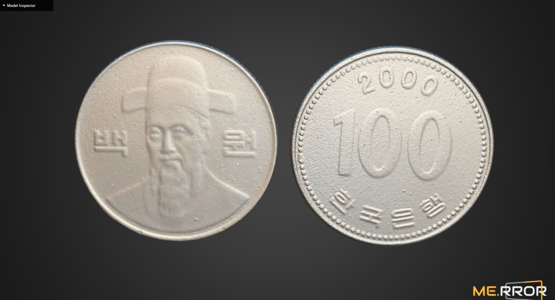100 Won - Korean Coin Low-poly 3D model_15