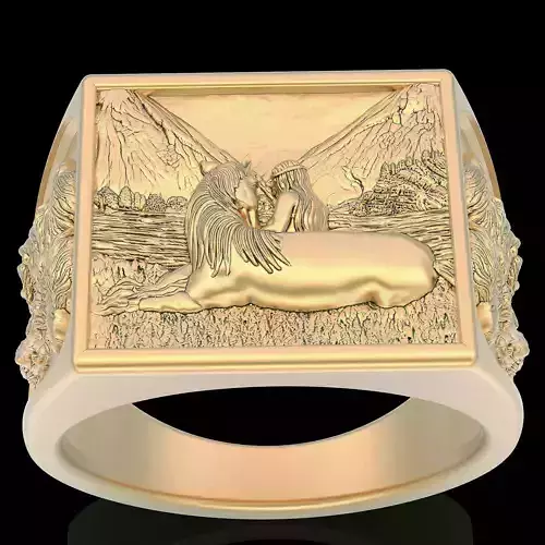 Girl horse ring silver gold printable jewelry 3D model