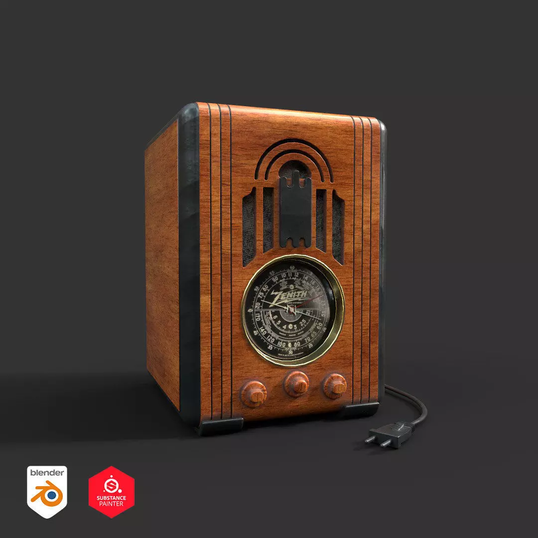 3D older wooden radio modeling Low-poly 3D model