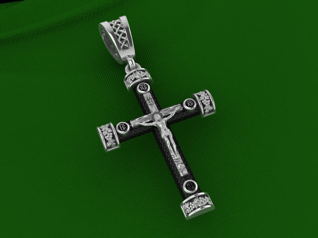 cross christian pendant in sterling silver 3D print model_2