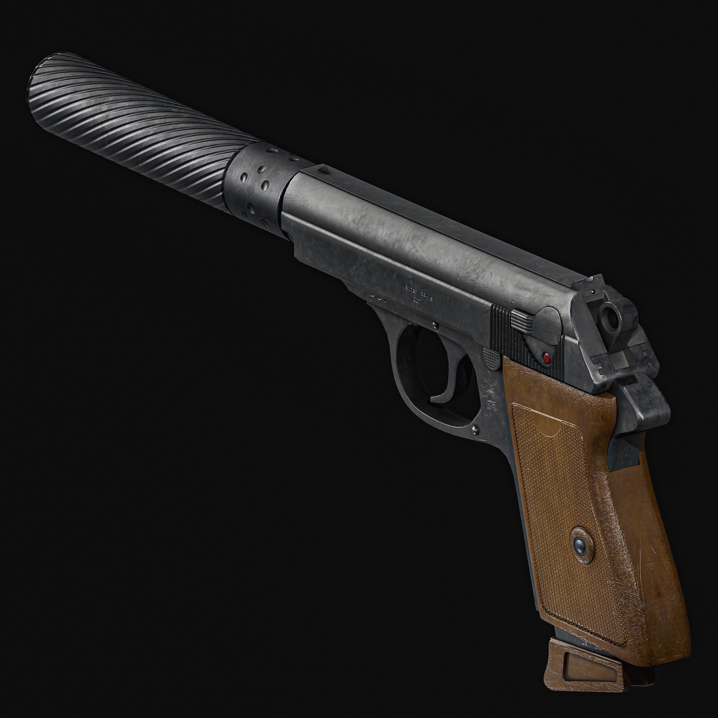 James Bond Walther PPK with Silencer Low-poly 3D model_11