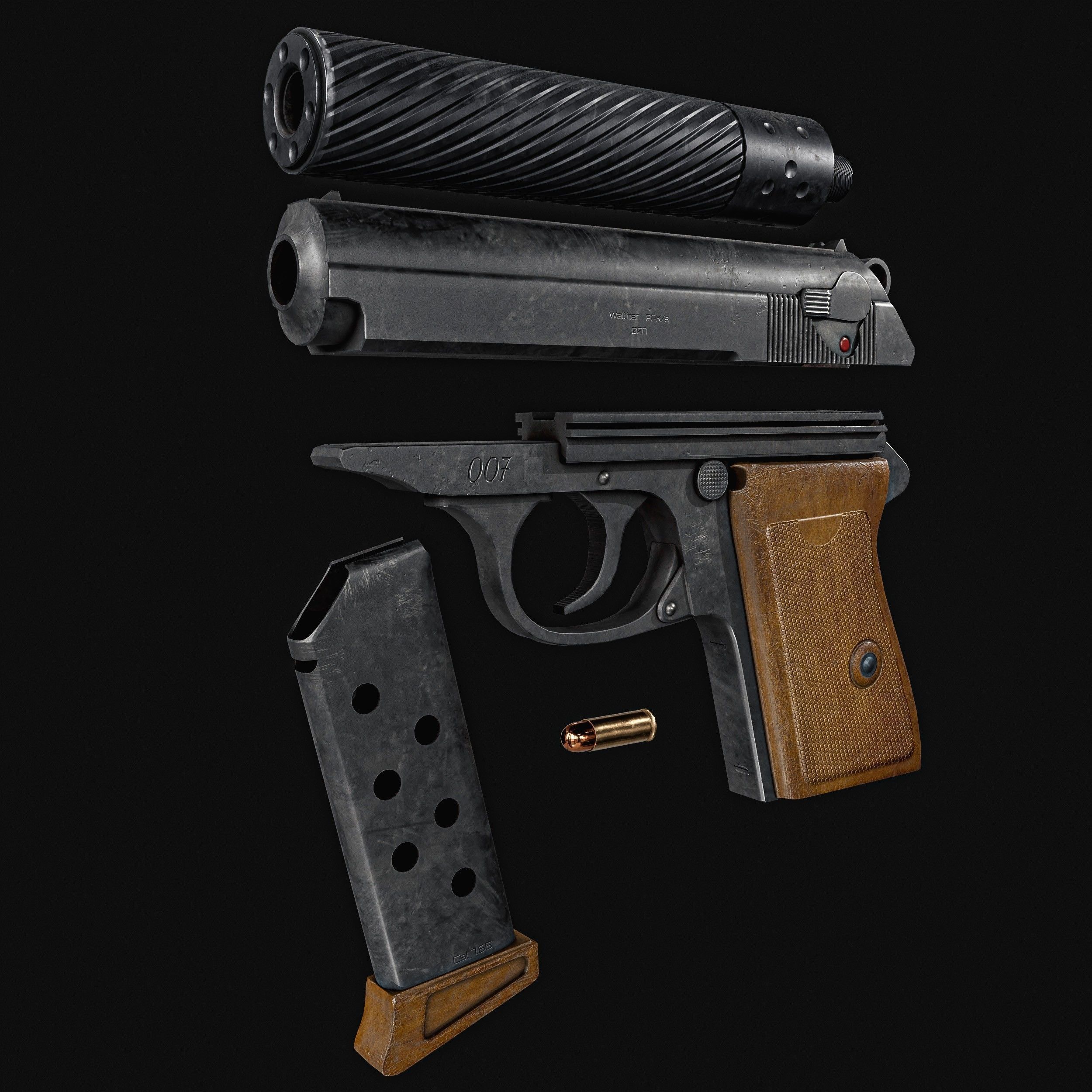 James Bond Walther PPK with Silencer Low-poly 3D model_1