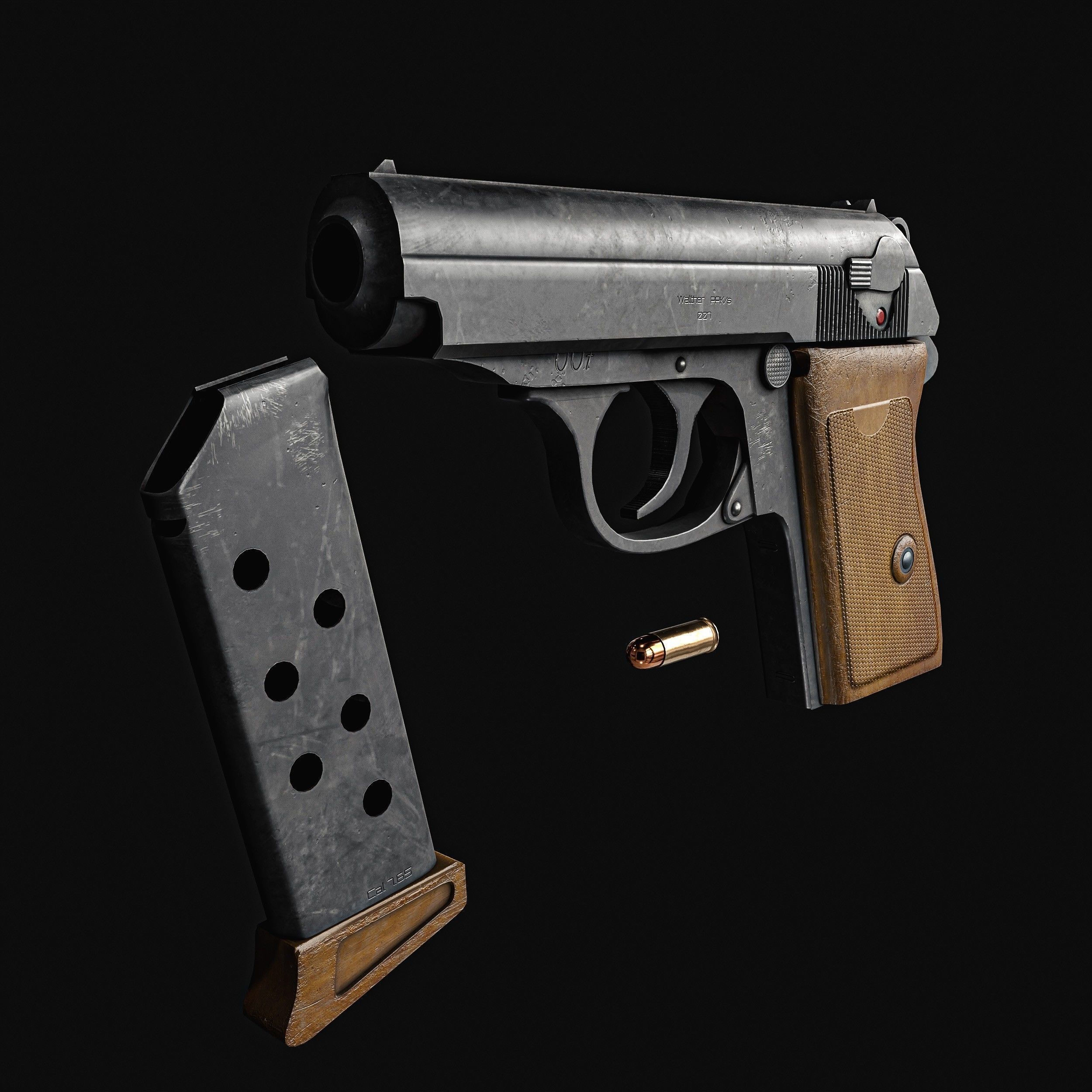 James Bond Walther PPK with Silencer Low-poly 3D model_8