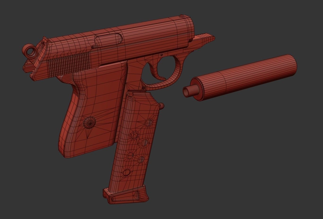 James Bond Walther PPK with Silencer Low-poly 3D model_24