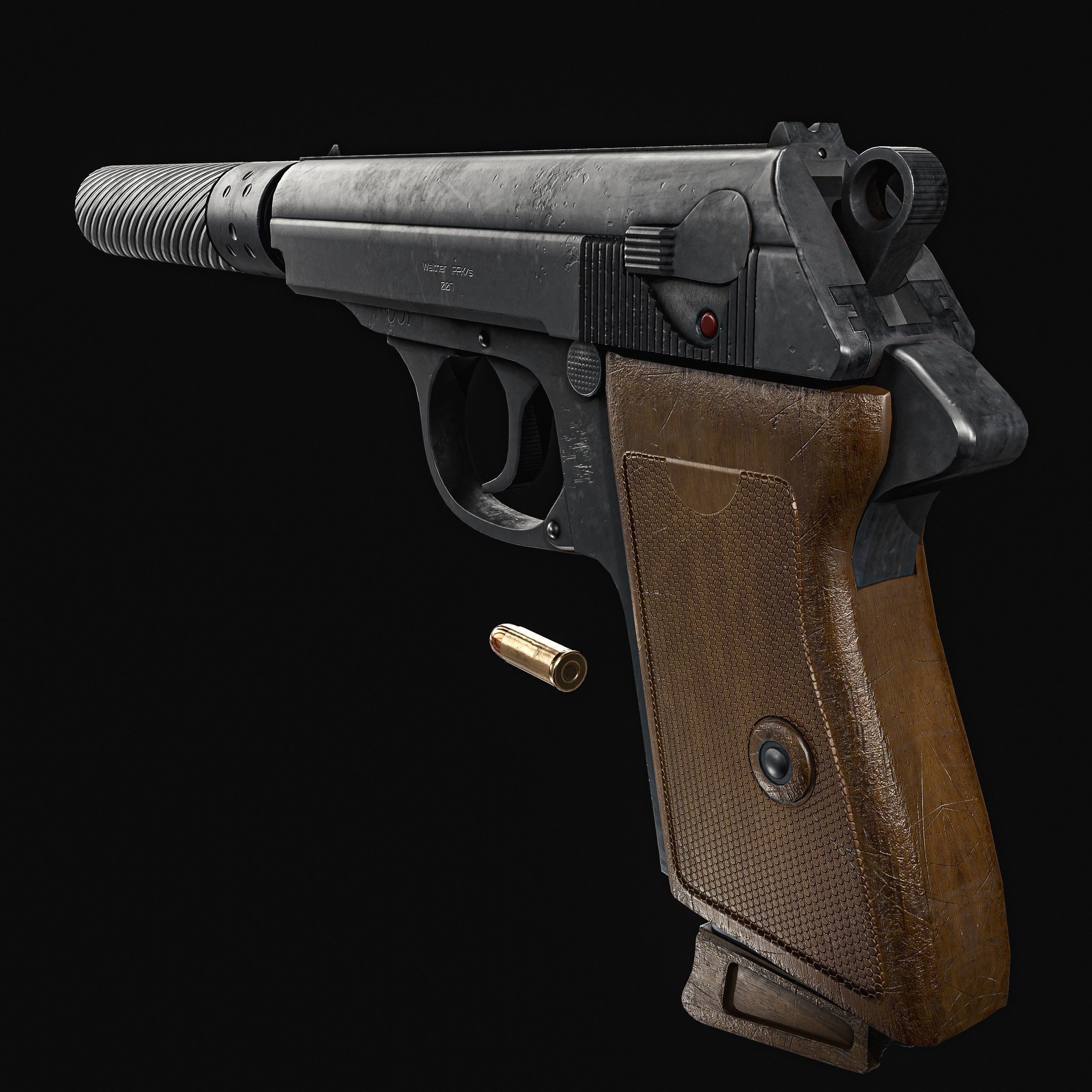 James Bond Walther PPK with Silencer Low-poly 3D model_16