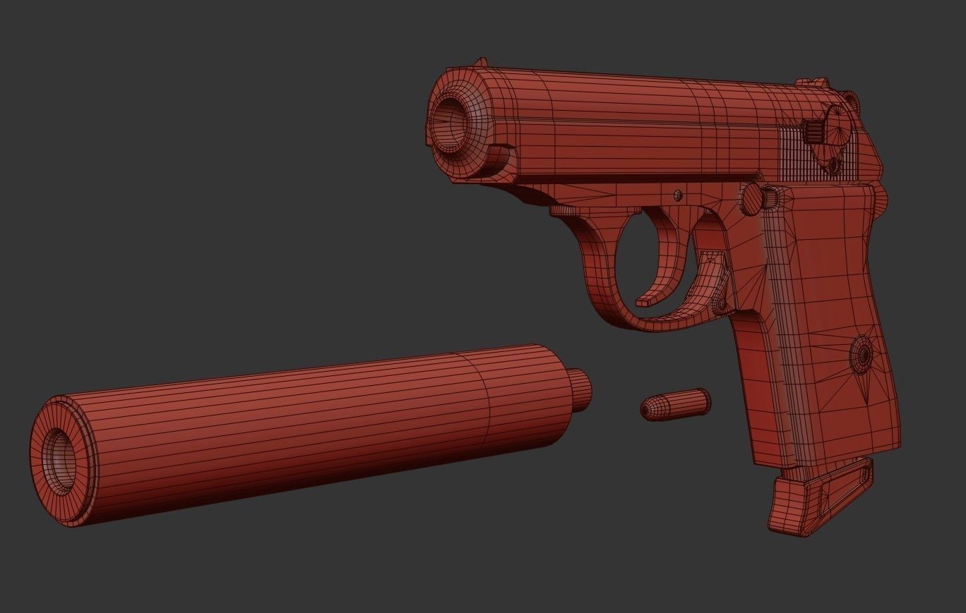 James Bond Walther PPK with Silencer Low-poly 3D model_22