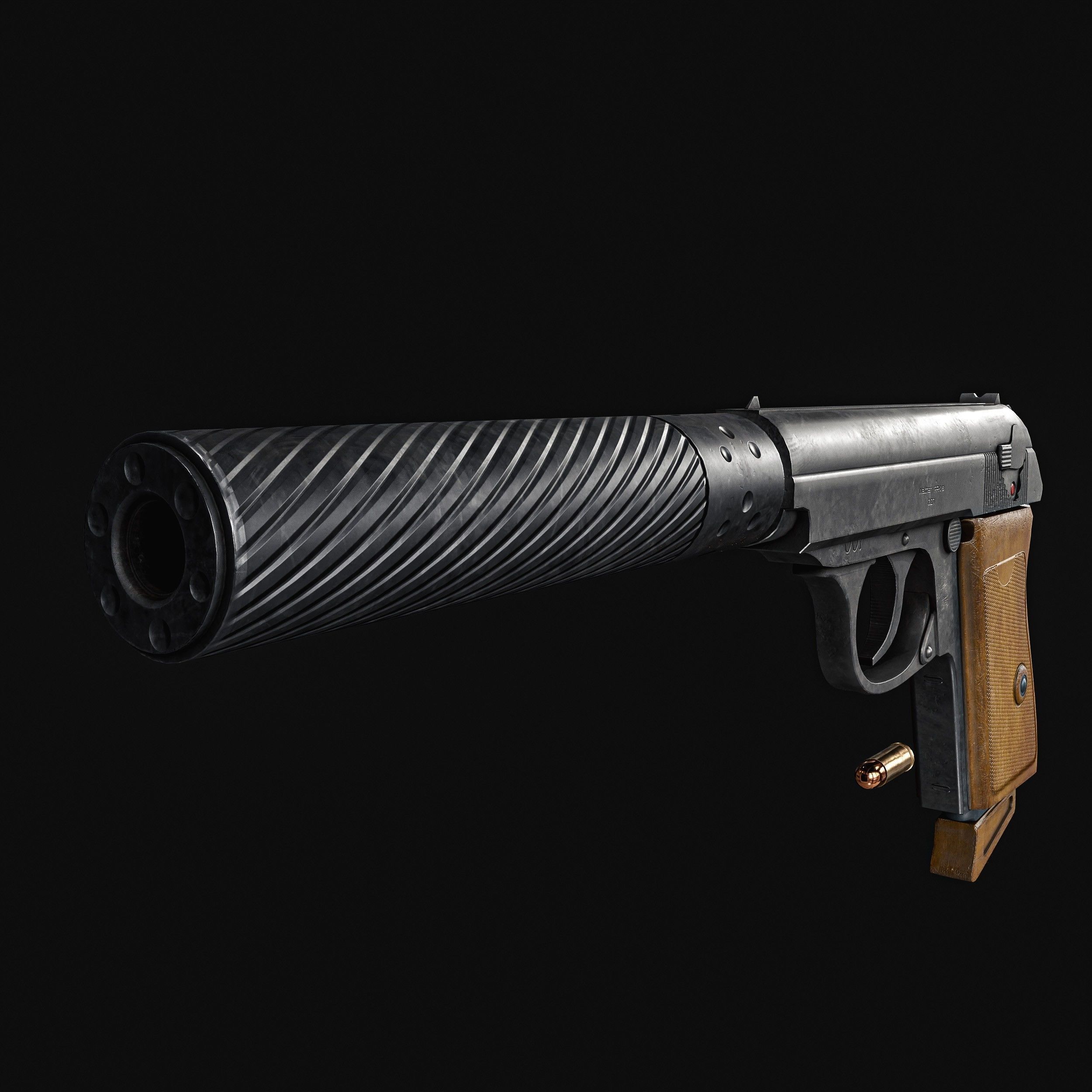 James Bond Walther PPK with Silencer Low-poly 3D model_3