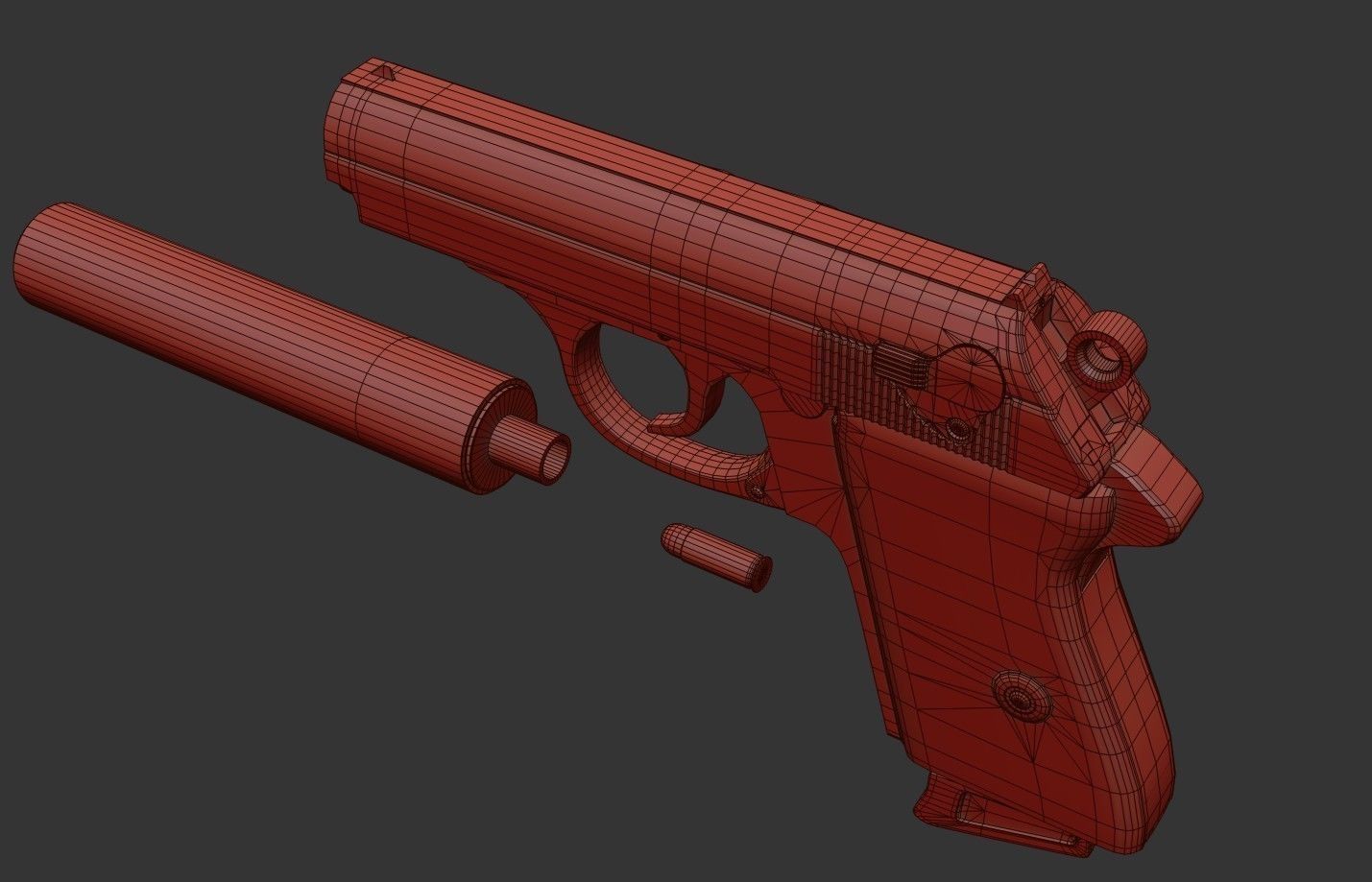 James Bond Walther PPK with Silencer Low-poly 3D model_23
