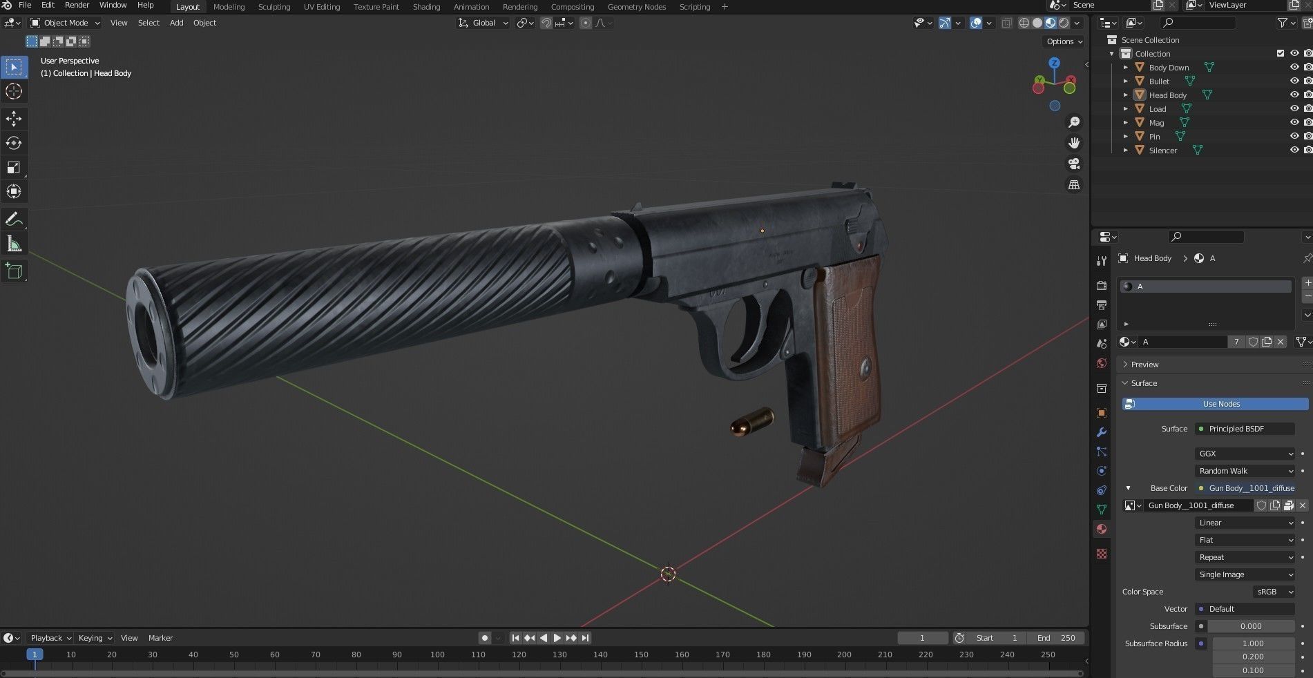 James Bond Walther PPK with Silencer Low-poly 3D model_21