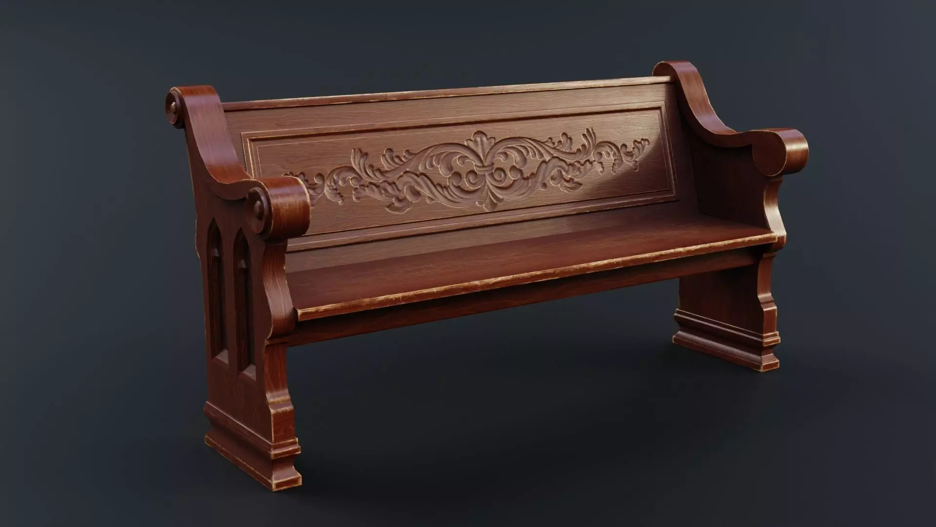 Church bench Low-poly 3D model