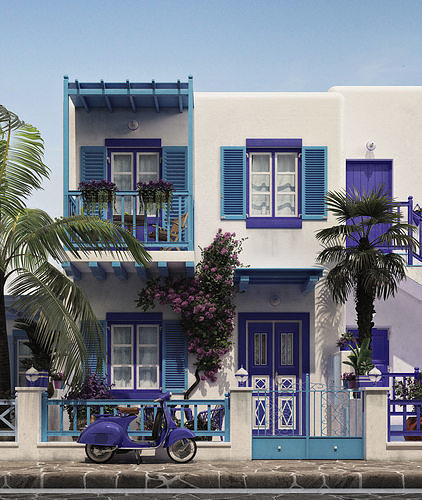 Exterior Greece Santorini Houses 3D model