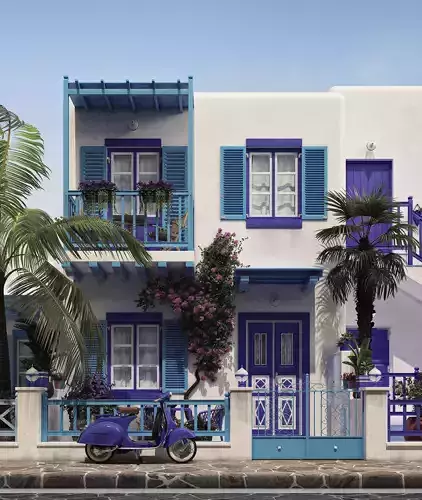 Exterior Greece Santorini Houses 3D model