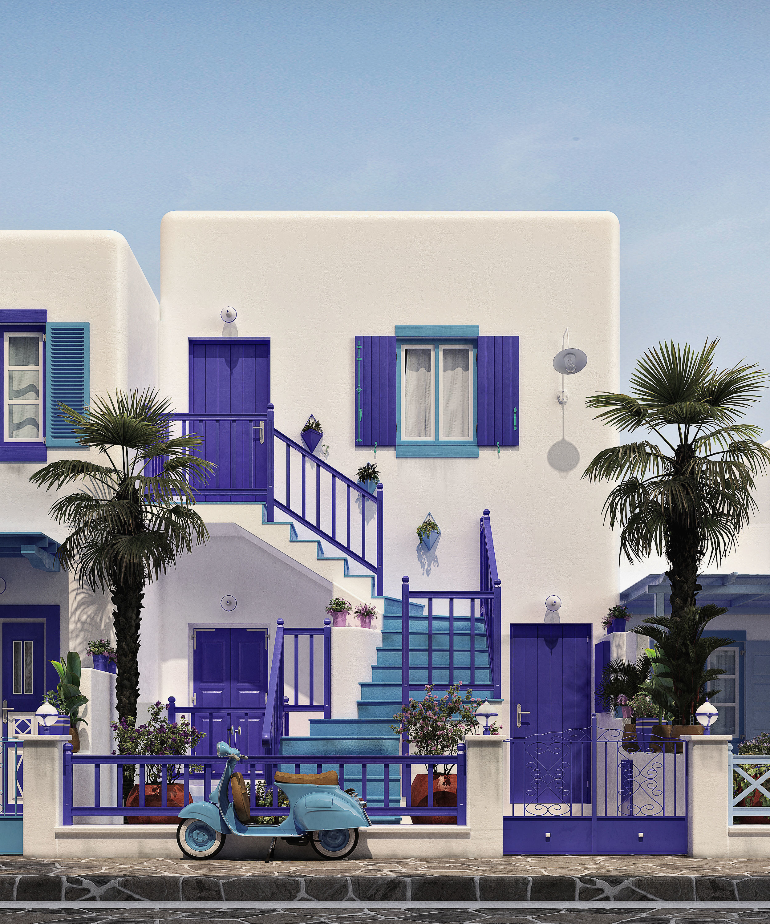Exterior Greece Santorini Houses 3D model_1