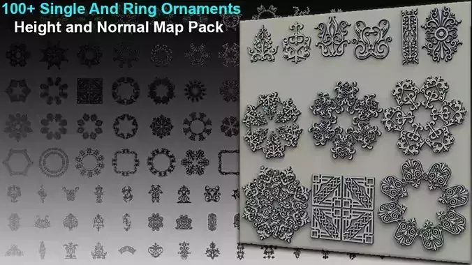 110 Single and Ring Ornament Height Map Pack   Low-poly 3D model