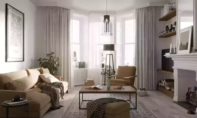 CHIMNEY ROOM - Interior scene - 3d model