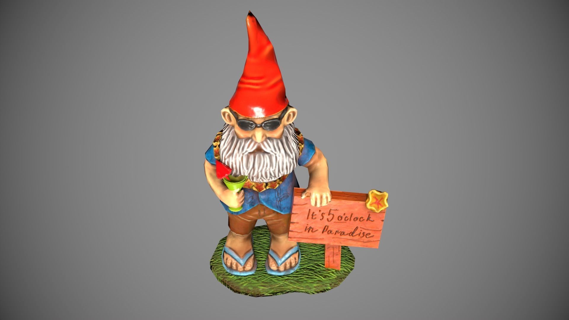Garden Gnome with cocktail  Low-poly 3D model_19
