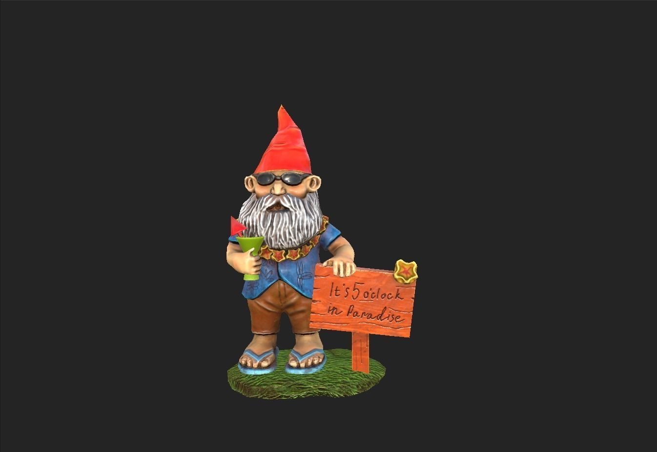 Garden Gnome with cocktail  Low-poly 3D model_1