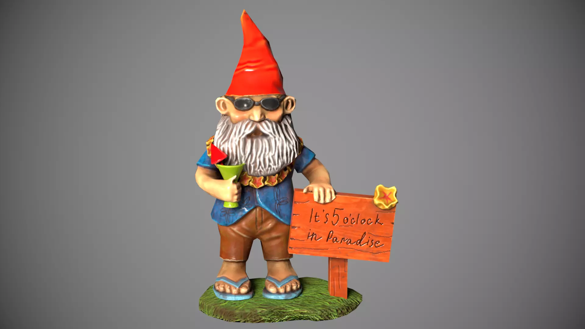 Garden Gnome with cocktail  Low-poly 3D model_0