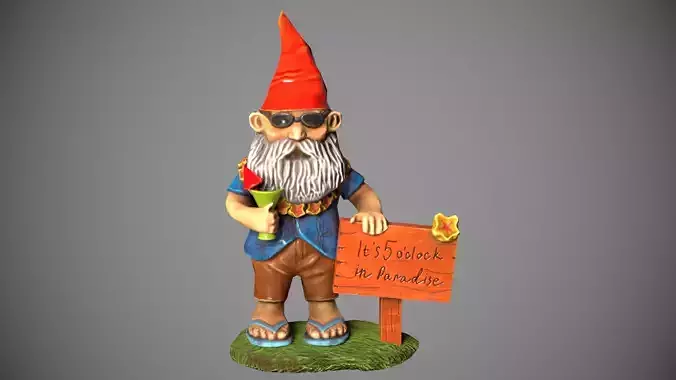 Garden Gnome with cocktail  Low-poly 3D model