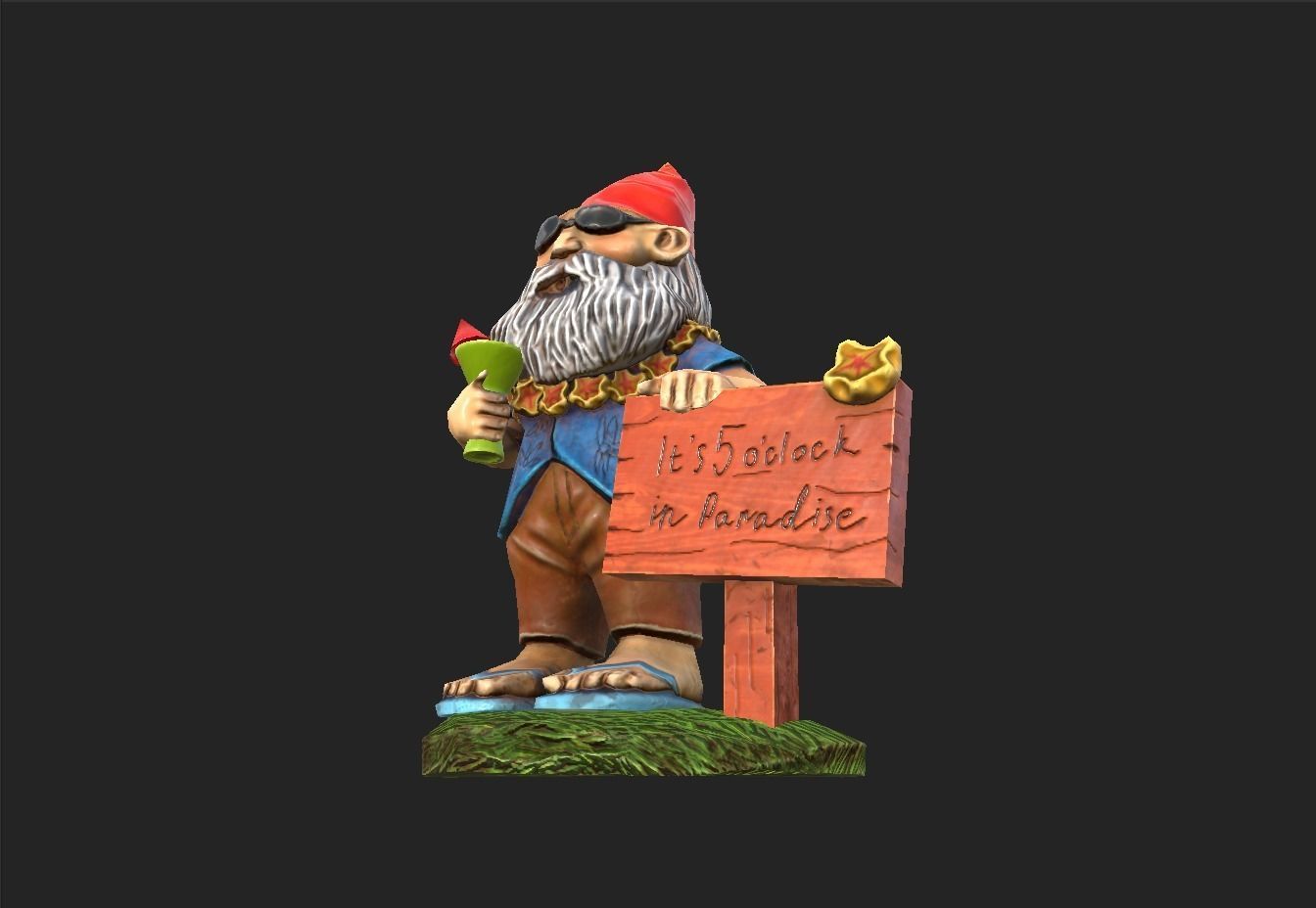 Garden Gnome with cocktail  Low-poly 3D model_2