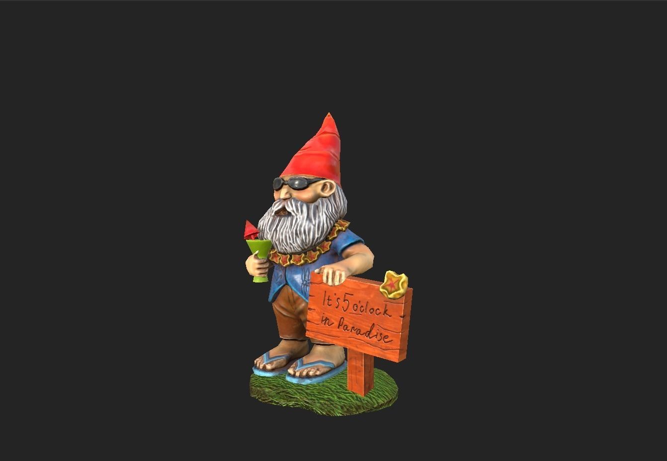 Garden Gnome with cocktail  Low-poly 3D model_3