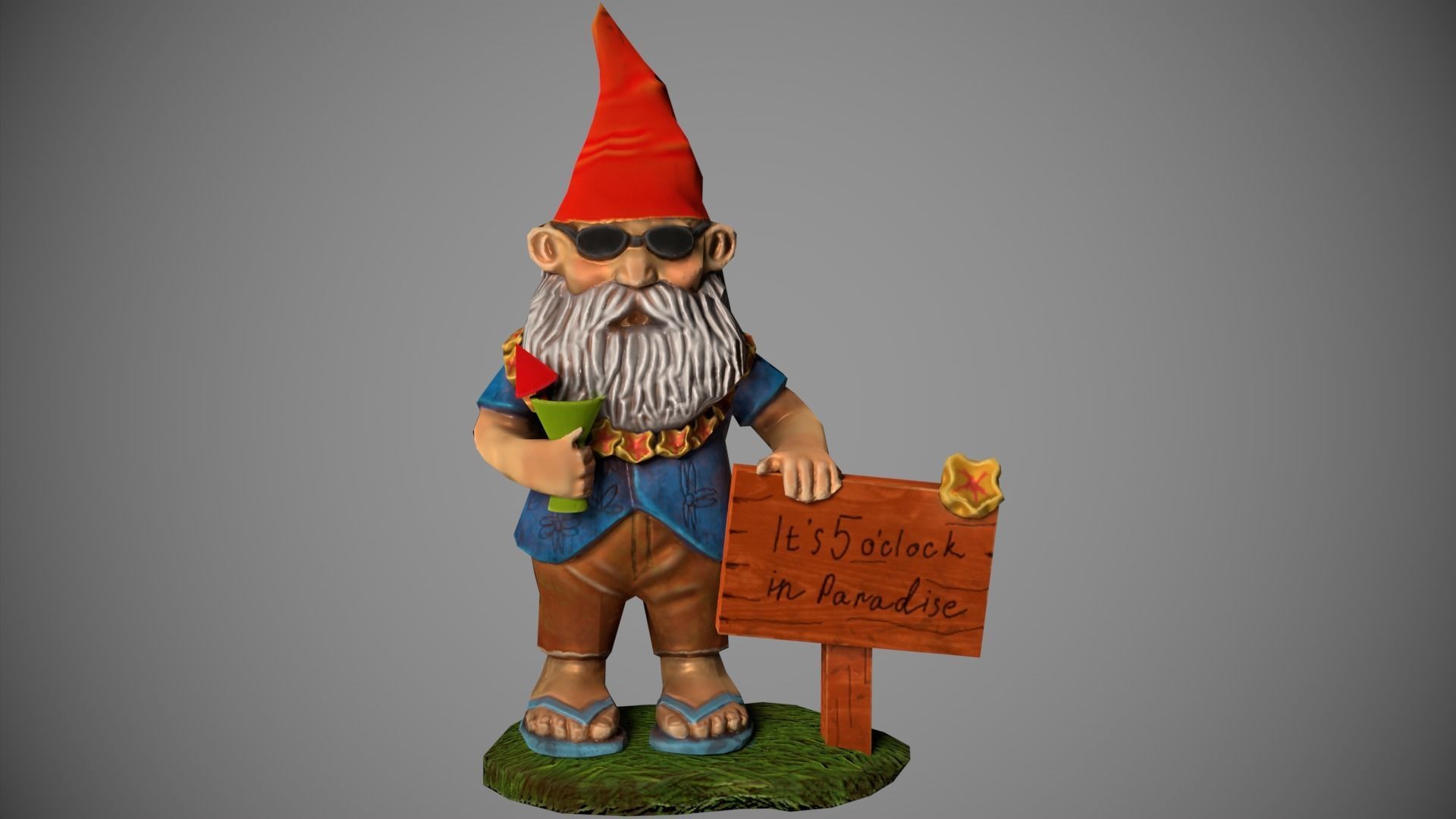 Garden Gnome with cocktail  Low-poly 3D model_16