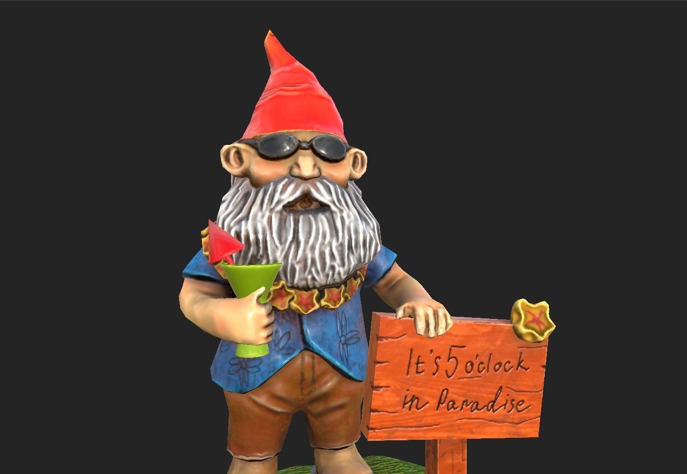 Garden Gnome with cocktail  Low-poly 3D model_9