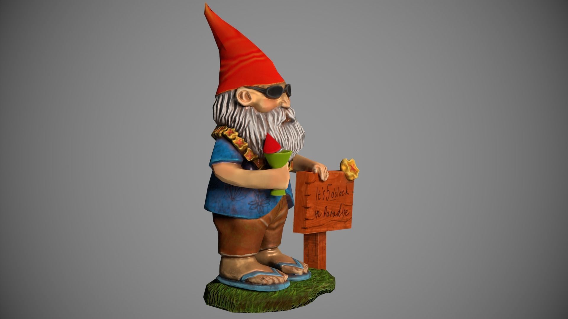 Garden Gnome with cocktail  Low-poly 3D model_14