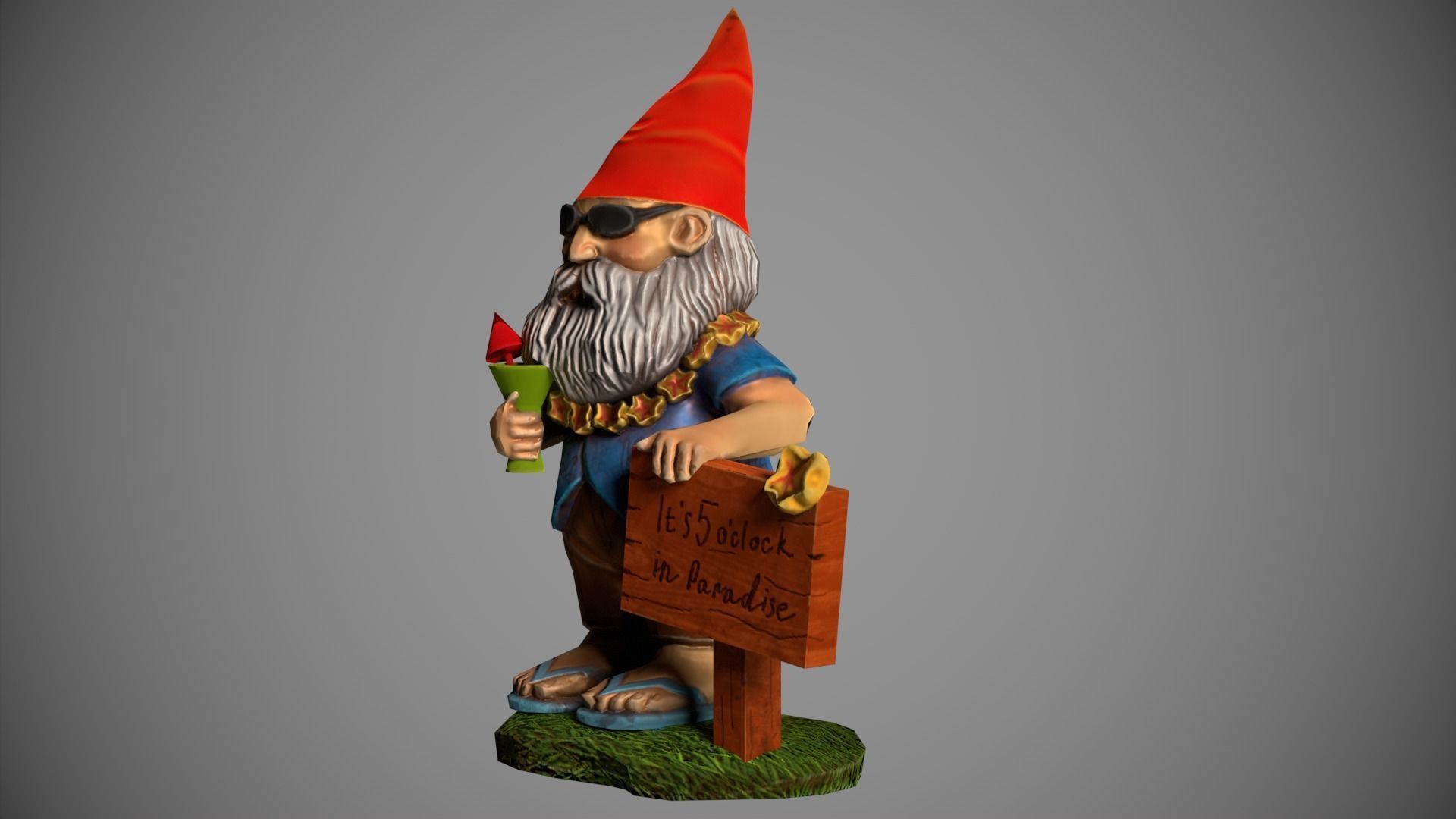 Garden Gnome with cocktail  Low-poly 3D model_17