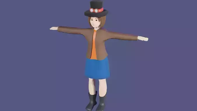 Steampunk girl character rigged model and Walking animation