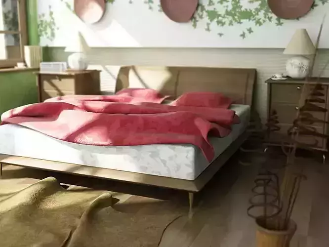 Realistic Beds Collection bedroom with plants on wall
