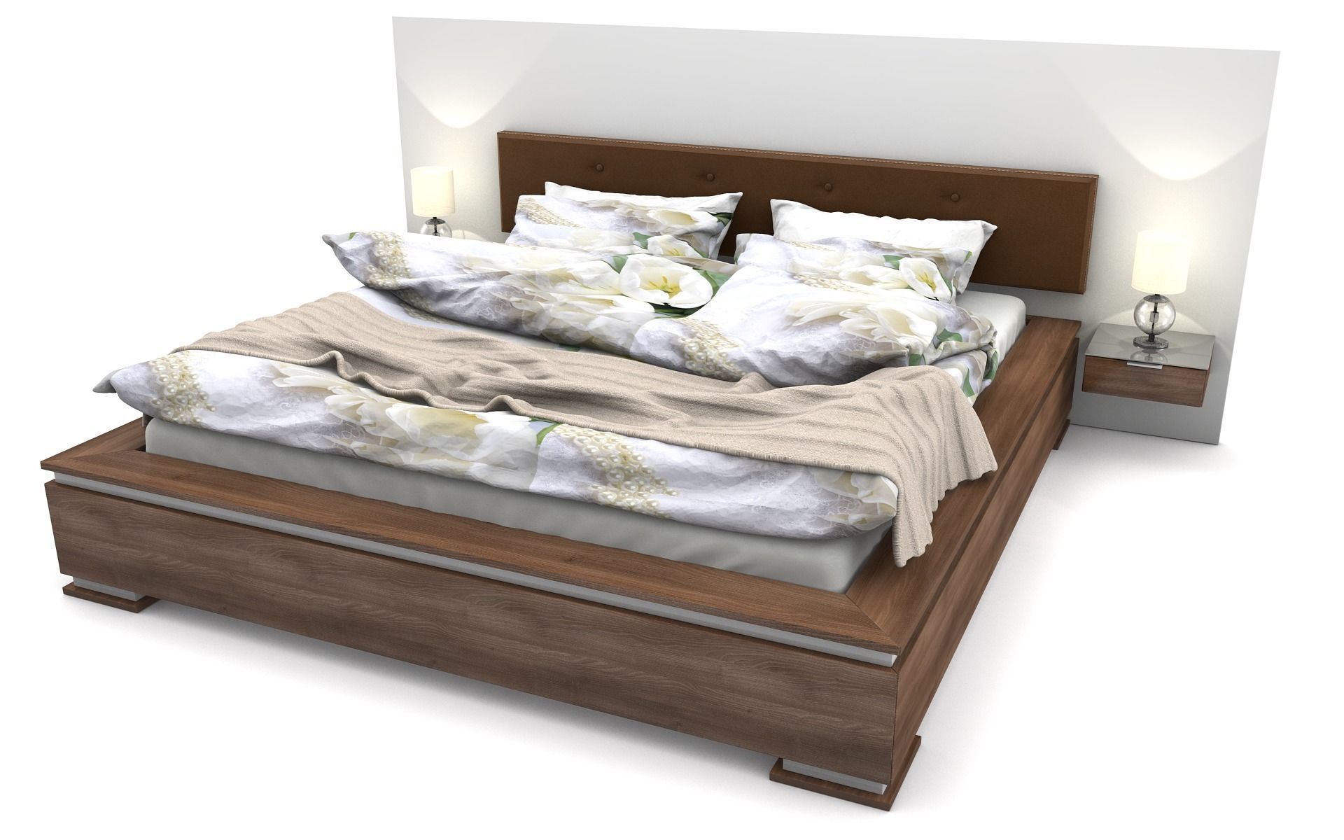 bed wood with accessories Free 3D model