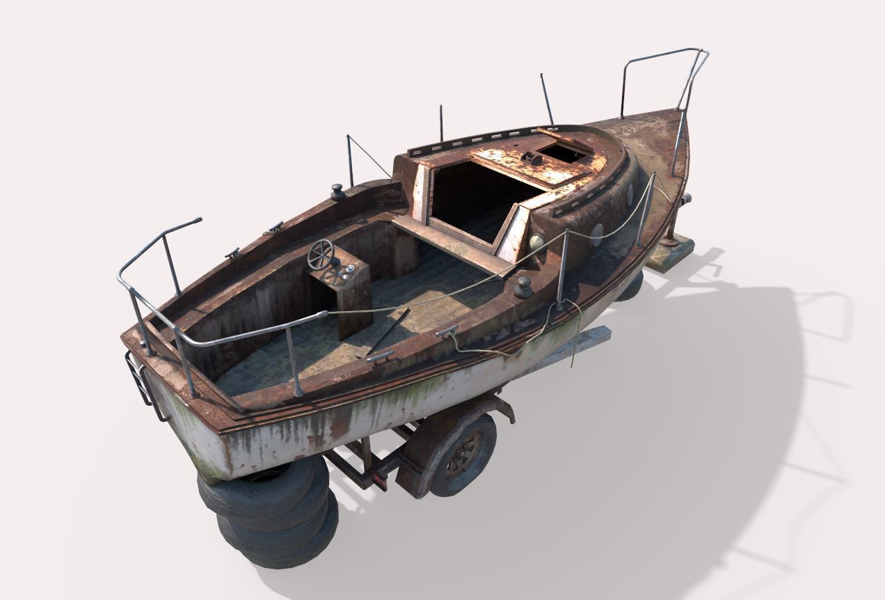 Old Sailboat And Trailer 3D model_10
