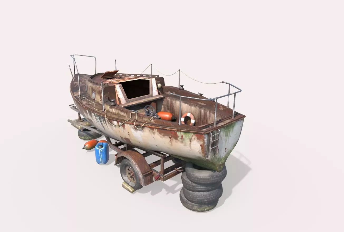 Old Sailboat And Trailer 3D model_0