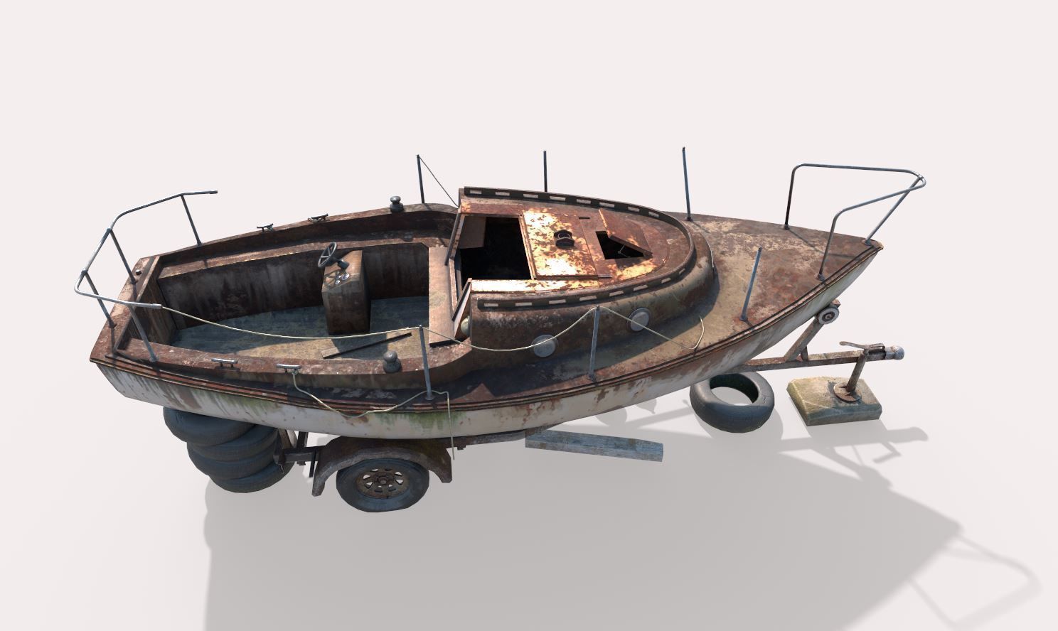Old Sailboat And Trailer 3D model_9