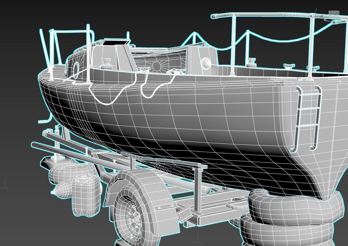 Old Sailboat And Trailer 3D model_14