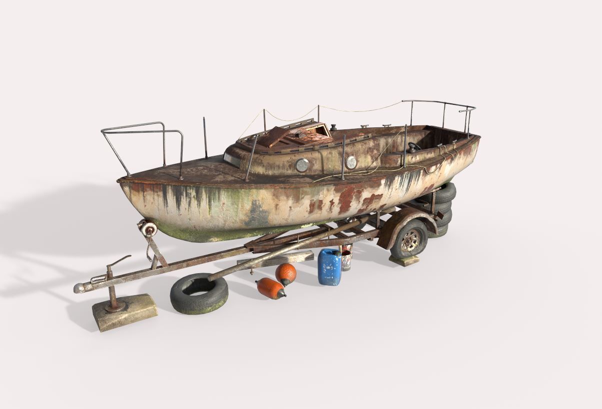 Old Sailboat And Trailer 3D model_5