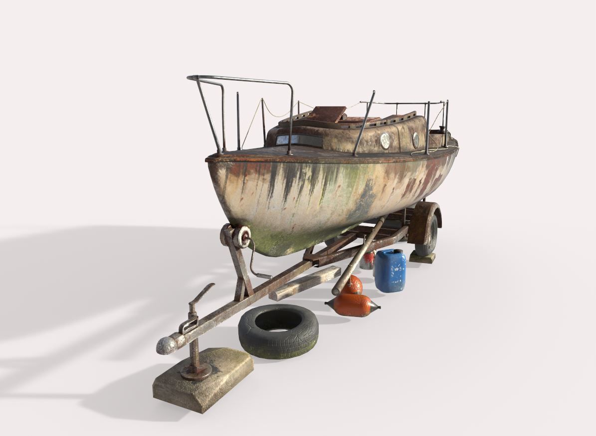 Old Sailboat And Trailer 3D model_7