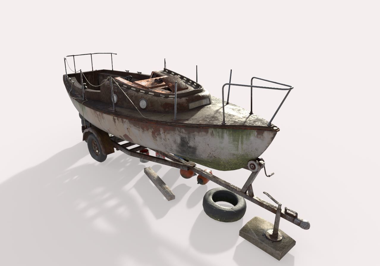 Old Sailboat And Trailer 3D model_1