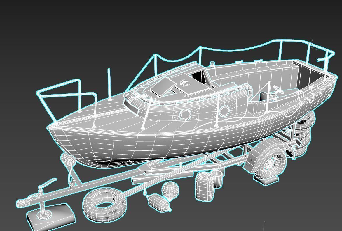 Old Sailboat And Trailer 3D model_12