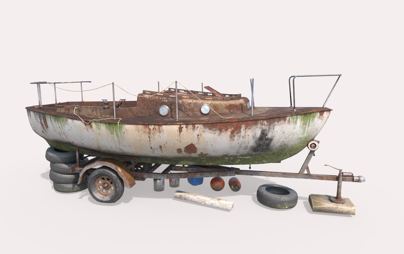 Old Sailboat And Trailer 3D model_3