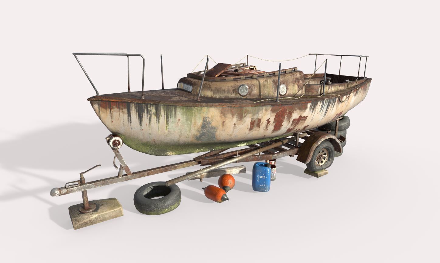 Old Sailboat And Trailer 3D model_6