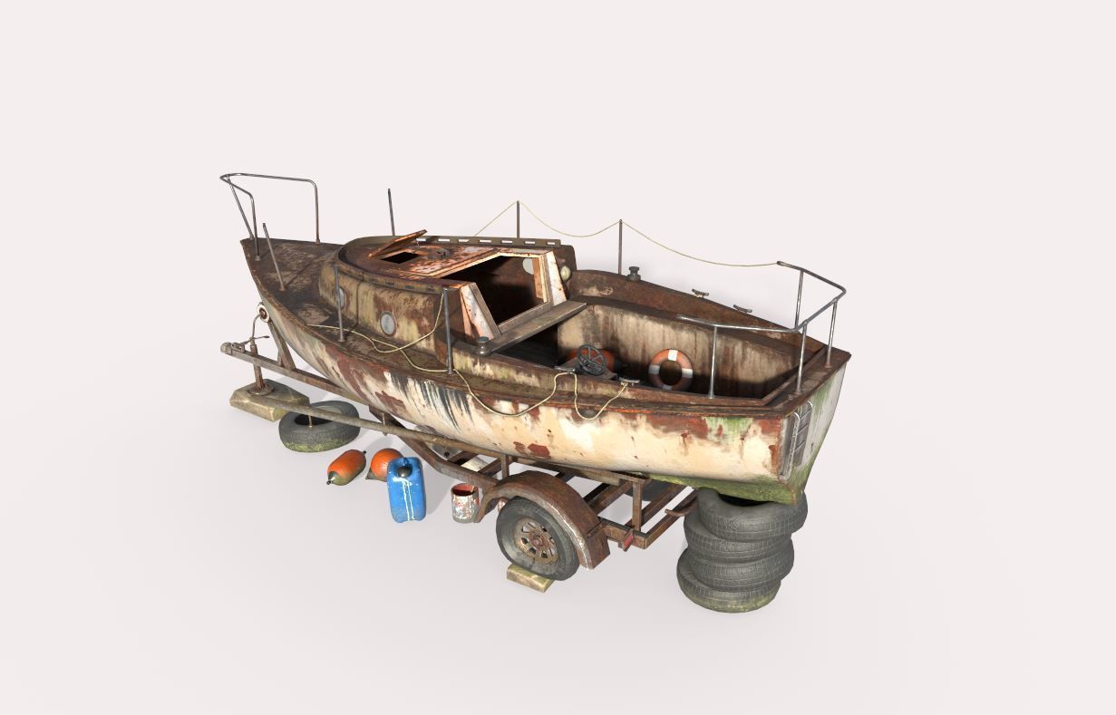 Old Sailboat And Trailer 3D model_8