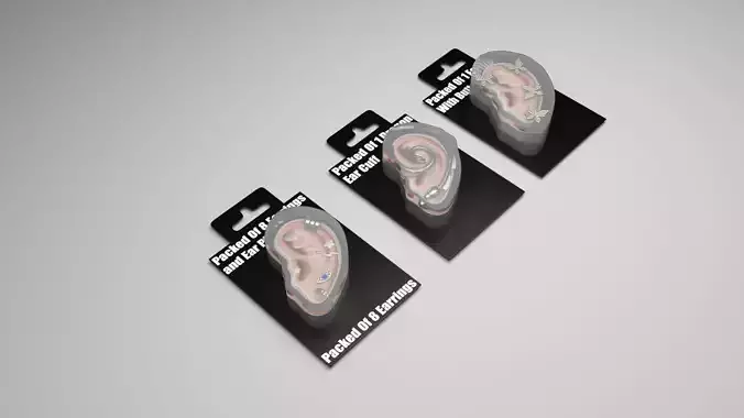 Packed Earrings and Ear Piercings Set With Packed Ear Cuffs 3D print model