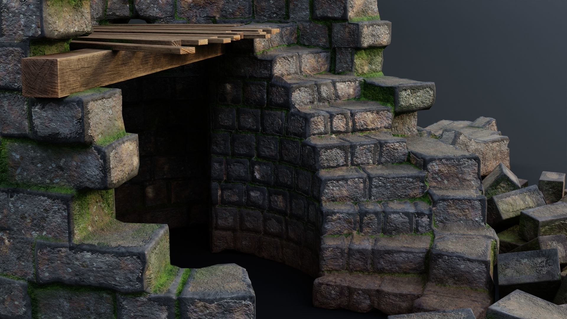 Tower ruins Low-poly 3D model_9