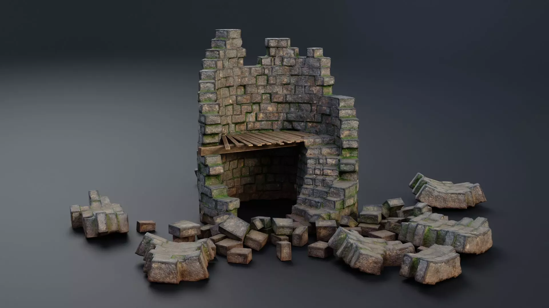 Tower ruins Low-poly 3D model_0