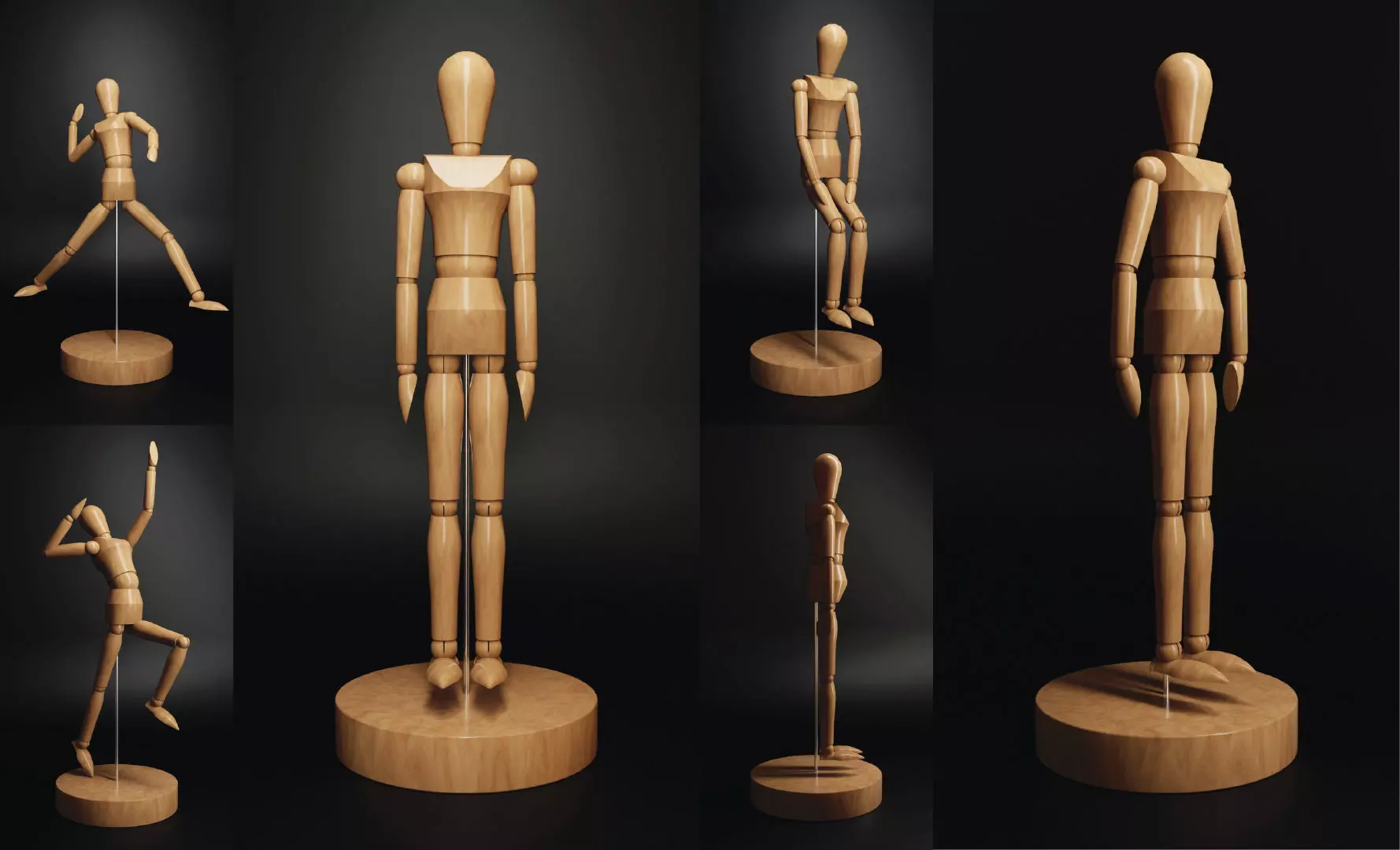 Artist Drawing Wooden Mannequin Low-poly 3D model_0