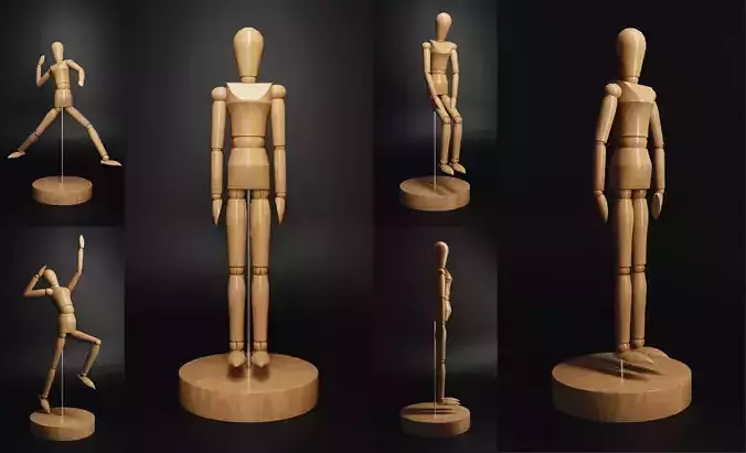 Artist Drawing Wooden Mannequin Low-poly 3D model