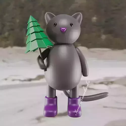 Cat with christmas tree 3D model
